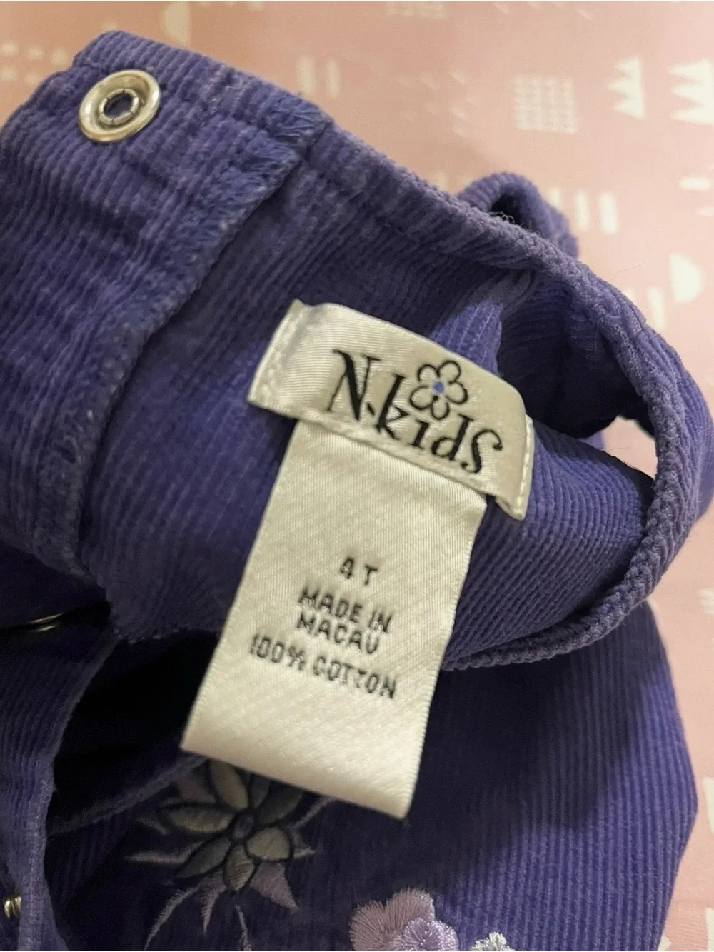 Vintage Toddler Girls Purple Corduroy Embroidered Jumper Dress 3T 4T